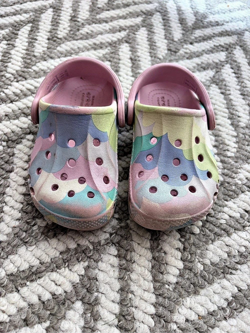 CROCS pink multi colored slip on - 7T
